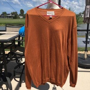 Pronto Uomo Men's V-Neck Sweater in Rust Orange Cotton Cashmere XL Preppy